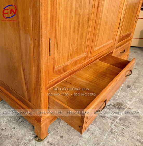 Tủ Áo Gỗ Gõ Đỏ 3 Cánh Cao Cấp 100% Thiết Kế Cánh Trơn 