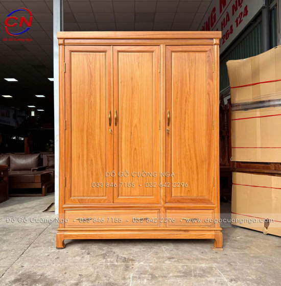 Tủ Áo Gỗ Gõ Đỏ 3 Cánh Cao Cấp 100% Thiết Kế Cánh Trơn 