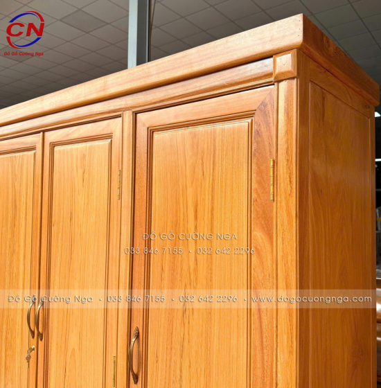 Tủ Áo Gỗ Gõ Đỏ 3 Cánh Cao Cấp 100% Thiết Kế Cánh Trơn 