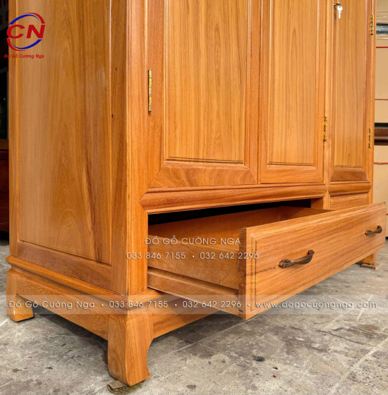 Tủ Áo Gỗ Gõ Đỏ 3 Cánh Cao Cấp 100% Thiết Kế Cánh Trơn 
