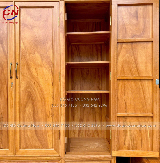 Tủ Áo Gỗ Gõ Đỏ 3 Cánh Cao Cấp 100% Thiết Kế Cánh Trơn 