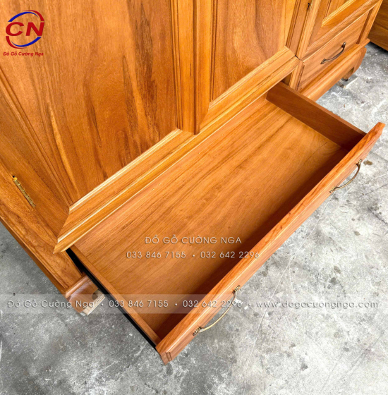Tủ Áo Gỗ Gõ Đỏ 3 Cánh Cao Cấp 100% Thiết Kế Cánh Trơn 