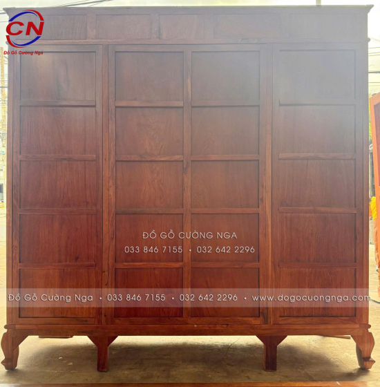 Tủ Áo Gỗ Hương Đá 4 Cánh Tân Cổ Điển Thiết Kế Bản Lề Lá 