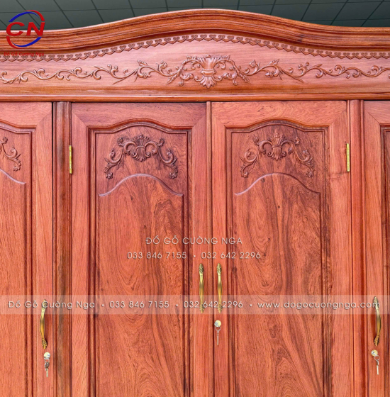 Tủ Áo Gỗ Hương Đá 4 Cánh Tân Cổ Điển Thiết Kế Bản Lề Lá 