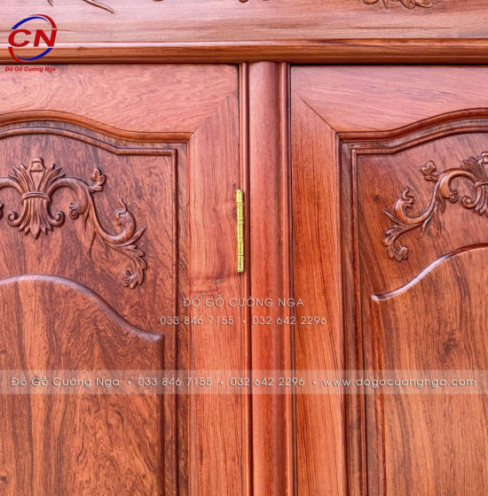 Tủ Áo Gỗ Hương Đá 4 Cánh Tân Cổ Điển Thiết Kế Bản Lề Lá 