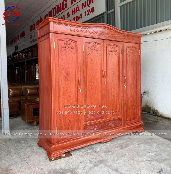 Tủ Áo Gỗ Hương Đá 4 Cánh Tân Cổ Điển Cao Cấp Sang Trọng