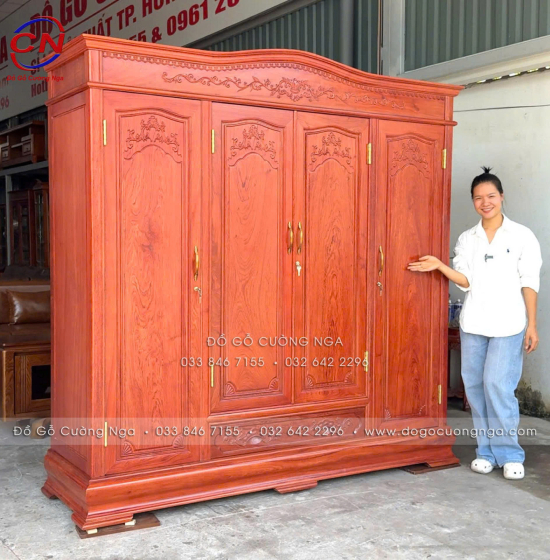Tủ Áo Gỗ Hương Đá 4 Cánh Tân Cổ Điển Cao Cấp Sang Trọng