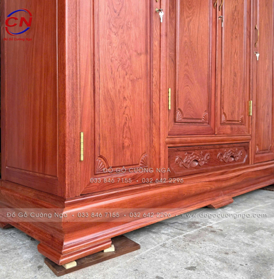 Tủ Áo Gỗ Hương Đá 4 Cánh Tân Cổ Điển Cao Cấp Sang Trọng