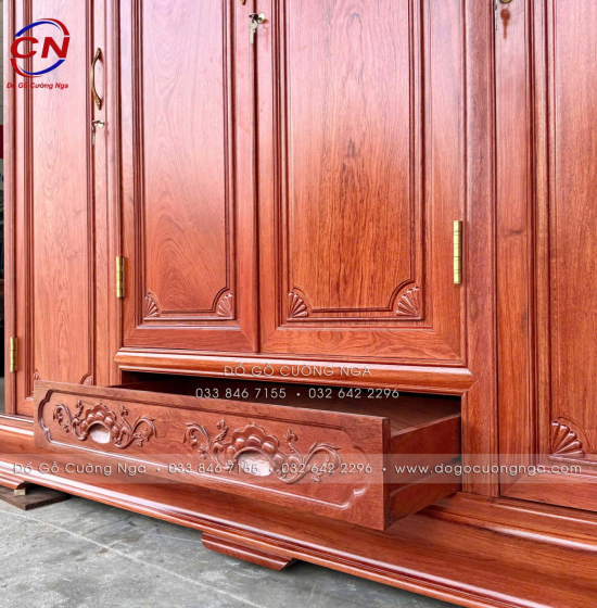 Tủ Áo Gỗ Hương Đá 4 Cánh Tân Cổ Điển Cao Cấp Sang Trọng