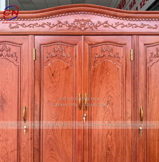 Tủ Áo Gỗ Hương Đá 4 Cánh Tân Cổ Điển Cao Cấp Sang Trọng