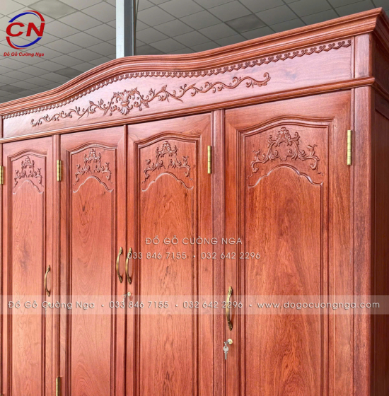 Tủ Áo Gỗ Hương Đá 4 Cánh Tân Cổ Điển Cao Cấp Sang Trọng