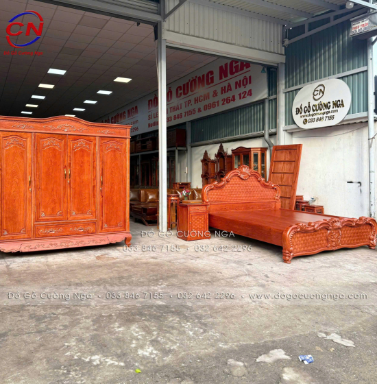 Tủ Áo Gỗ Hương Đá 4 Cánh Tân Cổ Điển Thiết Kế Bản Lề Lá 