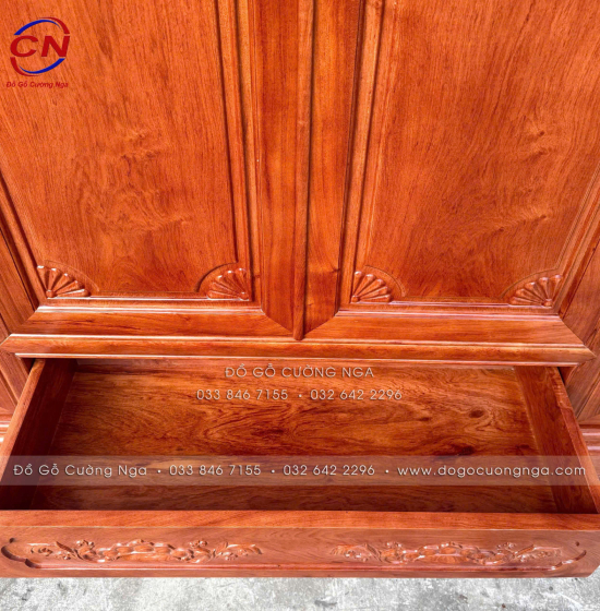 Tủ Áo Gỗ Hương Đá 4 Cánh Tân Cổ Điển Thiết Kế Bản Lề Lá 