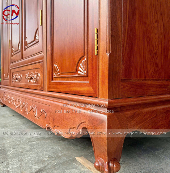 Tủ Áo Gỗ Hương Đá 4 Cánh Tân Cổ Điển Thiết Kế Bản Lề Lá 