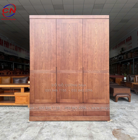 Tủ Áo Gỗ Sồi Nga 3 Cánh Màu Óc Chó Thiết Kế Hiện Đại Dài 1m6