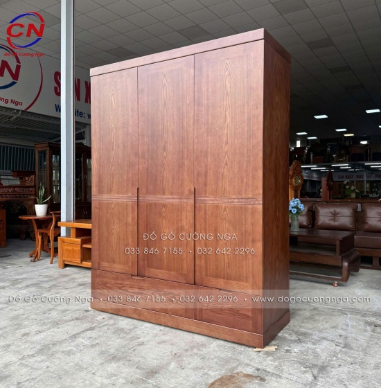 Tủ Áo Gỗ Sồi Nga 3 Cánh Màu Óc Chó Thiết Kế Hiện Đại Dài 1m6