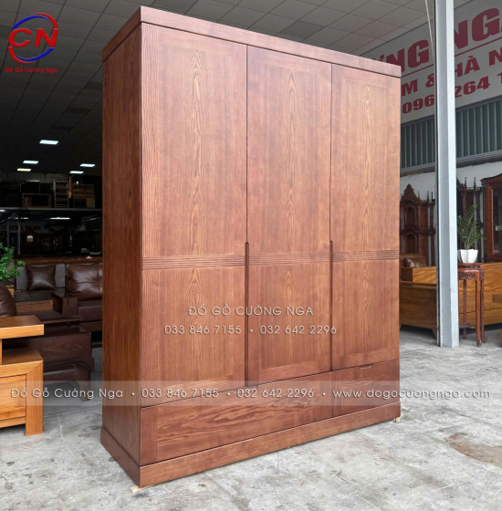 Tủ Áo Gỗ Sồi Nga 3 Cánh Màu Óc Chó Thiết Kế Hiện Đại Dài 1m6