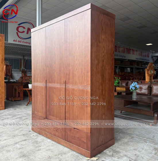 Tủ Áo Gỗ Sồi Nga 3 Cánh Màu Óc Chó Thiết Kế Hiện Đại Dài 1m6