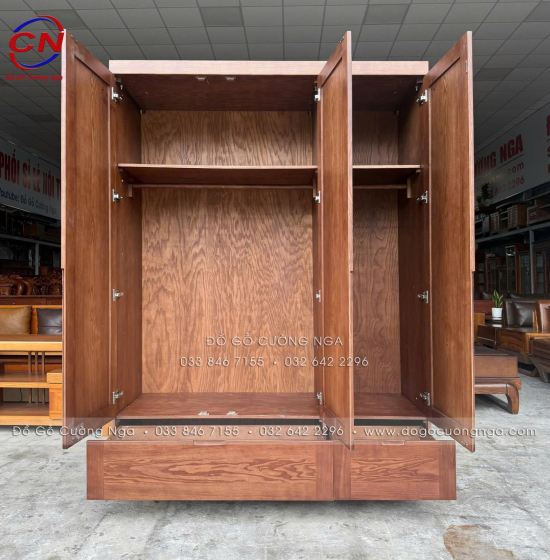Tủ Áo Gỗ Sồi Nga 3 Cánh Màu Óc Chó Thiết Kế Hiện Đại Dài 1m6