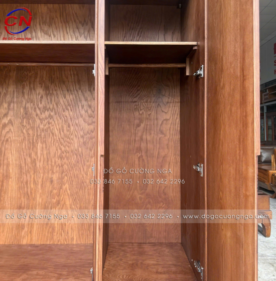 Tủ Áo Gỗ Sồi Nga 3 Cánh Màu Óc Chó Thiết Kế Hiện Đại Dài 1m6