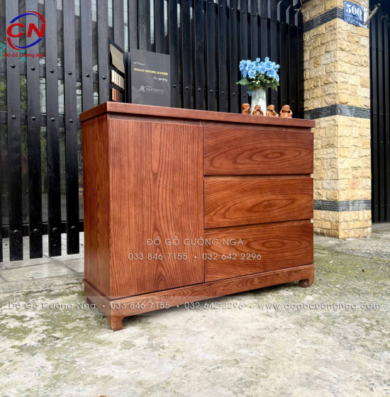 Tủ Nhật Ngăn Kéo Gỗ Sồi Nga Lau Màu Óc Chó Hiện Đại
