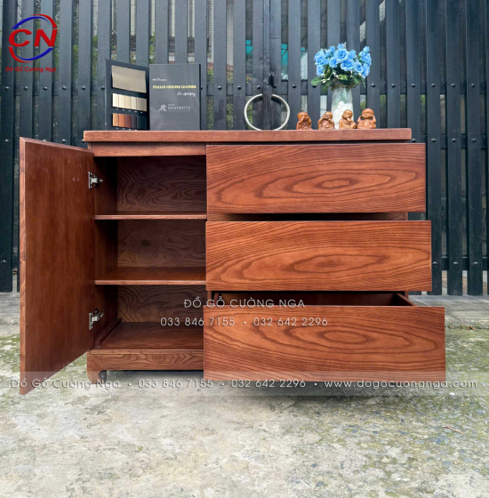Tủ Nhật Ngăn Kéo Gỗ Sồi Nga Lau Màu Óc Chó Hiện Đại
