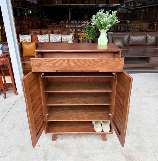 Tủ Giày Dép Gỗ Sồi Nga Màu Óc Chó 2 Cánh Chân Cao Hiện Đại