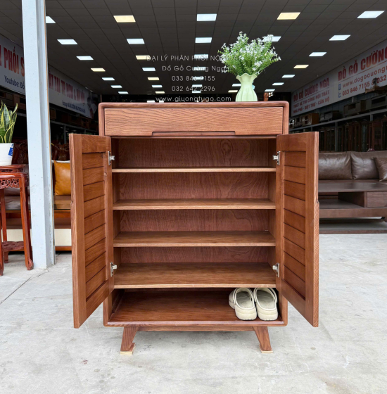 Tủ Giày Dép Gỗ Sồi Nga Màu Óc Chó 2 Cánh Chân Cao Hiện Đại