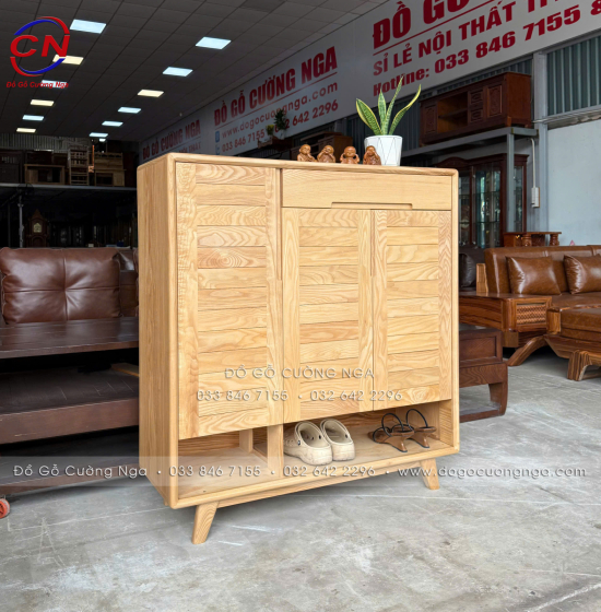 Tủ Giày Gỗ Sồi 3 Cánh Tự Nhiên Chân Hở Robot Hút Bụi Dễ Dàng Di Chuyển