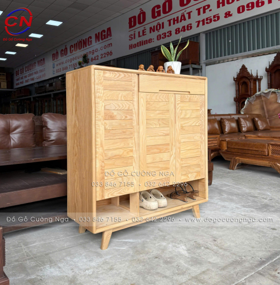 Tủ Giày Gỗ Sồi 3 Cánh Tự Nhiên Chân Hở Robot Hút Bụi Dễ Dàng Di Chuyển