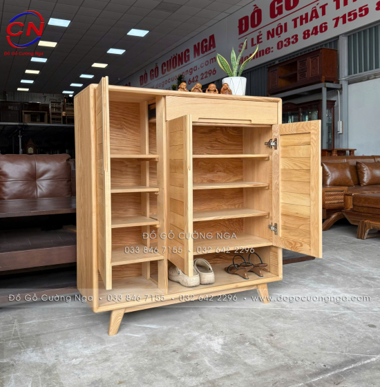 Tủ Giày Gỗ Sồi 3 Cánh Tự Nhiên Chân Hở Robot Hút Bụi Dễ Dàng Di Chuyển