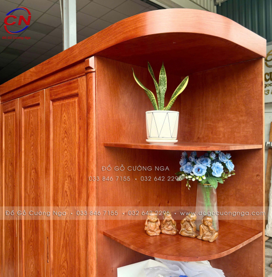 Combo Giường Tủ Gỗ Hương Đá Kèm Kệ Trang Trí Sang Trọng