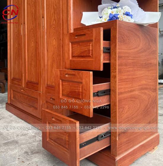 Tủ Quần Áo Gỗ Hương Đá 3 Cánh Góc Phải Thiết Kế Hiện Đại