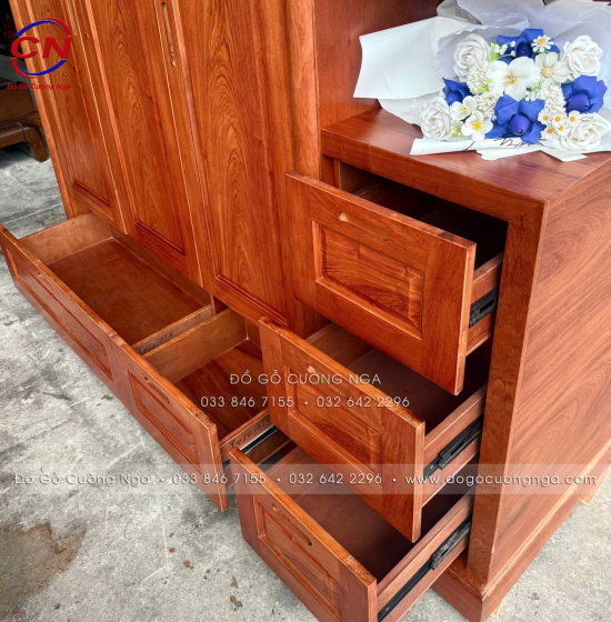 Tủ Quần Áo Gỗ Hương Đá 3 Cánh Góc Phải Thiết Kế Hiện Đại
