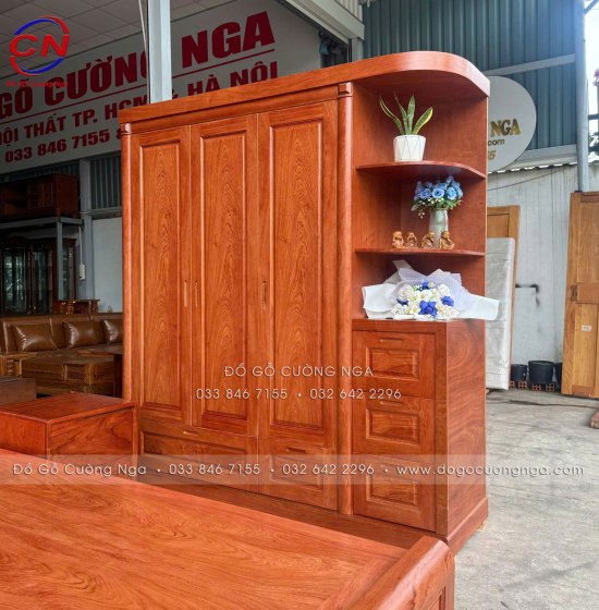Tủ Quần Áo Gỗ Hương Đá 3 Cánh Góc Phải Thiết Kế Hiện Đại
