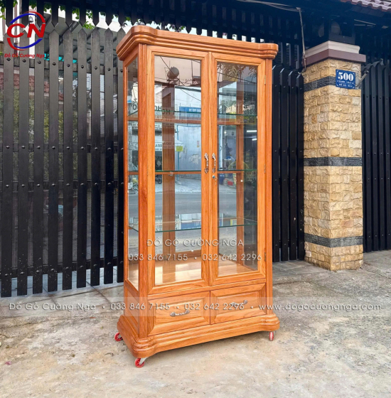Tủ Rượu Gỗ Gõ Đỏ 1m Cánh Kính – Thiết Kế Sang Trọng
