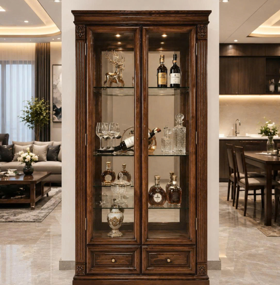 Tủ Rượu Gỗ Sồi Nga Lau Màu Óc Chó Đa kích thước 