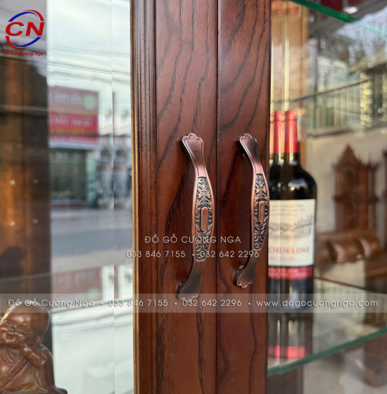 Tủ Rượu Gỗ Sồi Màu Óc Chó 3 Cánh Dài 1m45 Tối Ưu Không Gian Phòng Khách