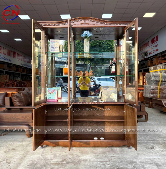 Tủ Rượu Gỗ Sồi Màu Óc Chó 3 Cánh Dài 1m45 Tối Ưu Không Gian Phòng Khách