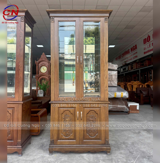 Tủ rượu trang trí gỗ sồi nga lau màu óc chó - vuông TG 016