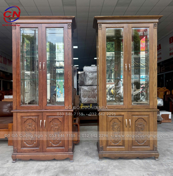 Tủ rượu trang trí gỗ sồi nga lau màu óc chó - vuông TG 016