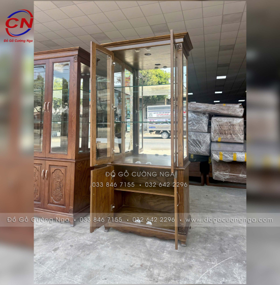 Tủ rượu trang trí gỗ sồi nga lau màu óc chó - vuông TG 016