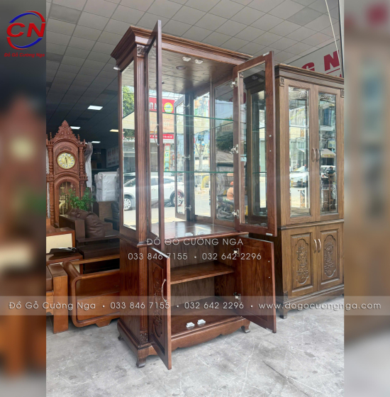 Tủ rượu trang trí gỗ sồi nga lau màu óc chó - vuông TG 016