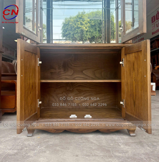 Tủ rượu trang trí gỗ sồi nga lau màu óc chó - vuông TG 016