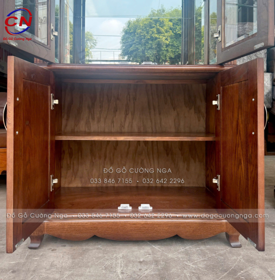 Tủ rượu trang trí gỗ sồi nga lau màu óc chó - vuông TG 016
