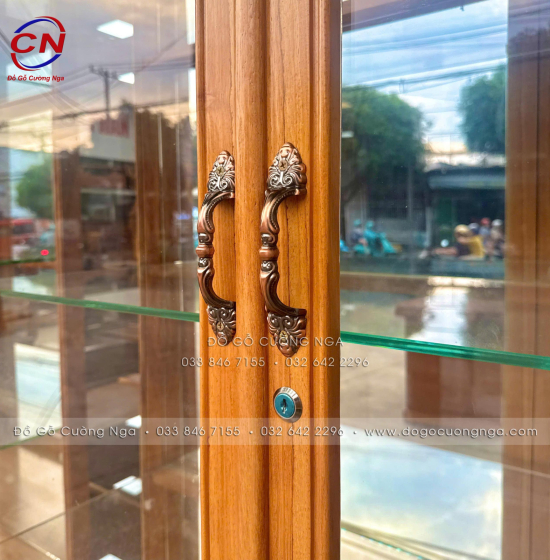 Tủ Rượu - Tủ Ly Gỗ Gõ Đỏ 1m25 Cánh Mở Kính Kết Hợp Hiện Đại Và Tân Cổ Điển