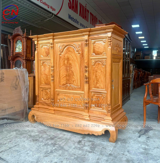 Tủ Thờ Gỗ Gõ Đỏ 1m53 Cánh Phẳng Đẹp Cao 1m54