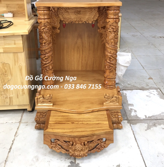 Bàn thờ ông địa thần tài gỗ gõ đỏ 60x88 - cột 10 giá rẻ 