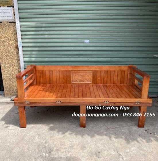 Ghế Giường Gỗ Sồi Chân Cao 1m6x2m Đặc Biệt Cho Người Lớn Tuổi 