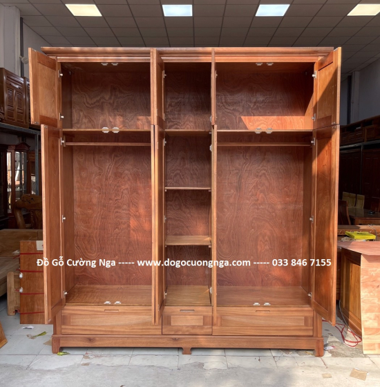 Tủ quần áo 2 tầng gỗ xoan đào 5 cánh - mẫu đơn giản 